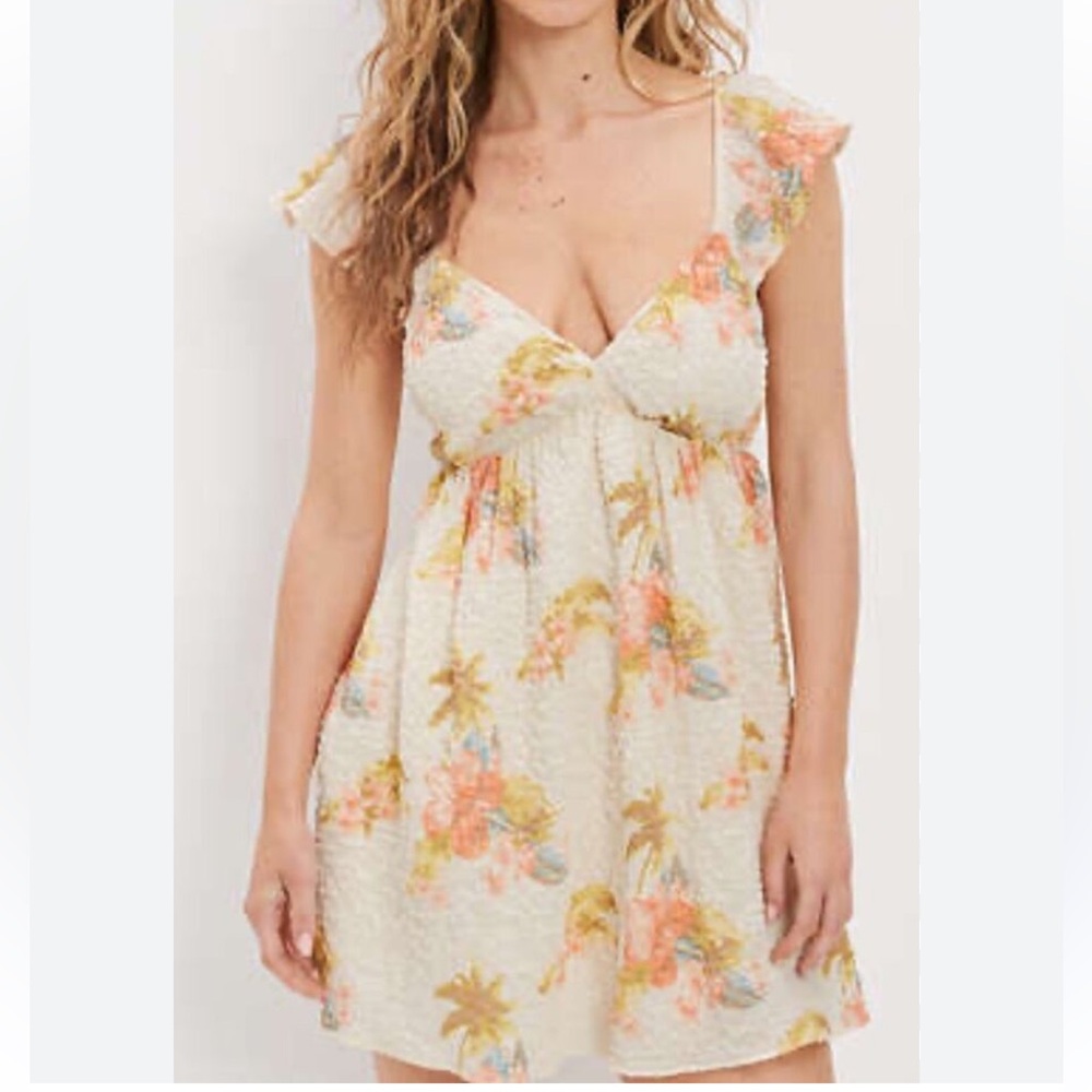 American Eagle Floral Print Cream Dress
